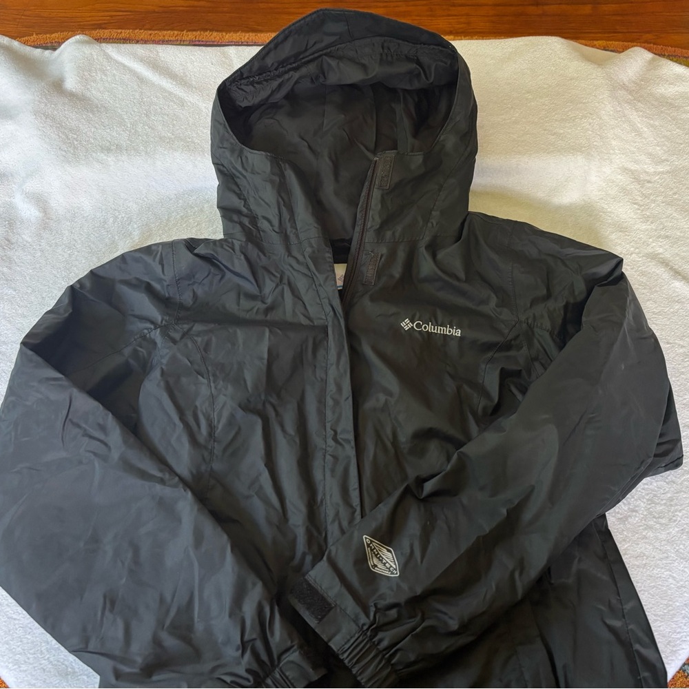 Columbia Black Waterproof Hooded Rain Jacket with Logo - XS